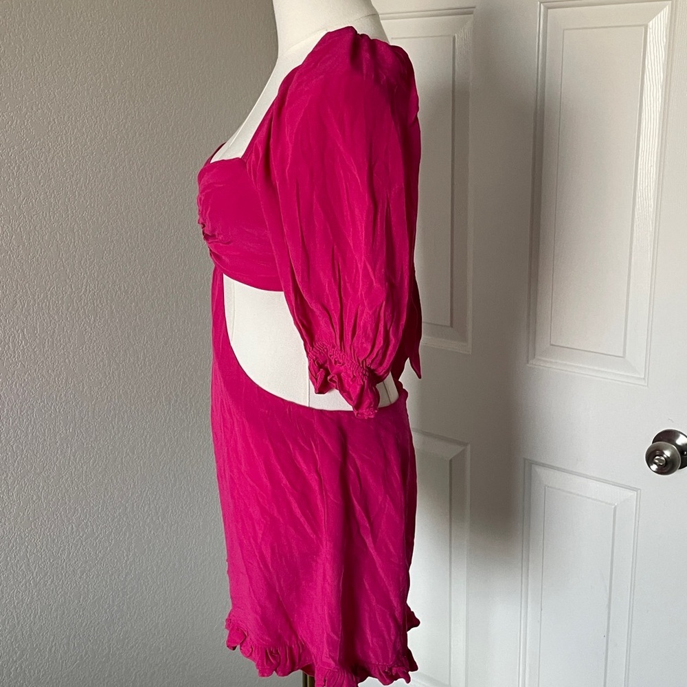 Lovers + Friends Hot Pink Puff Sleeve Cutout One-Piece - Picture 4 of 5